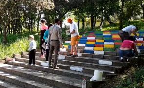 Hunedoara în culori. Mai multe trepte dintr-un parc hunedorean au fost vopsite în culori vii
