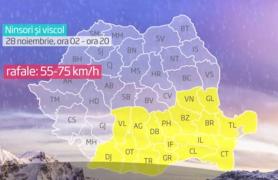 Cod galben de vreme severă. Un val de aer siberian aduce ger, viscol, ninsori şi polei în România