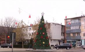 Monumentul Eroilor dintr-o comună gălățeană, acoperit cu un brad uriaș de Crăciun