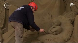 Scena naşterii lui Iisus, din piaţa Sfântului Petru, construită din nisip