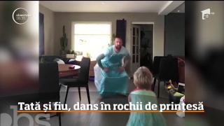 Tată şi fiu din Norvegia, dans în rochii de prințesă