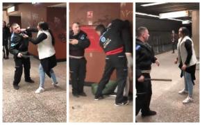 Paznicii de la metrou, bătuţi de doi călători care au dărâmat un coş de gunoi (Video)
