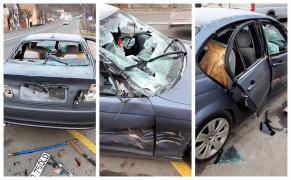 BMW distrus de proprietar pe stradă, după ce a fost prins băut la volan de poliţişti, în Sighişoara (Video)