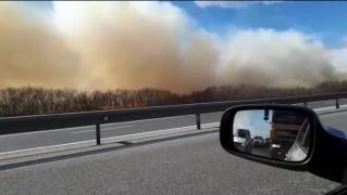 Un incendiu uriaş a blocat complet autostrada A1 Bucureşti - Piteşti. Intervin de urgenţă pompierii (Video)