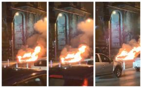 Maşină în trafic cuprinsă de flăcări, pe podul Basarab din Bucureşti (Video)