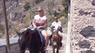 Măgărușii din Santorini au probleme la coloane, de la cărat turiști