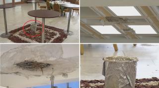 Palatul Parlamentului are tavanul ciuruit şi e plin de infiltraţii. Găleata, soluția salvatoare