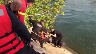 Bărbat căzut în râul Dâmbovița, în București. Imagini dramatice cu operațiunea de salvare