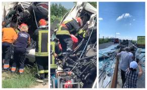 Dezastru pe DN5, provocat de 2 camioane. S-a solicitat elicopterul SMURD (Video)