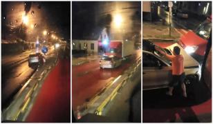 Şofer rupt de beat, pe contrasens cu BMW-ul, filmat când intră într-un camion, la Ghimbav (video)