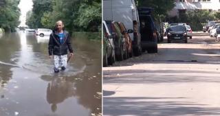 O stradă inundată de furtuna din București s-a uscat în câteva ore sub caniculă (Video)
