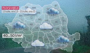 Furtuni, grindină și ploi torențiale până luni seară. Temperaturile vor fi ca de octombrie