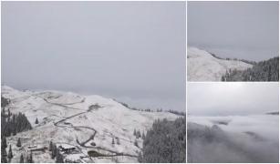 A nins în Rarău. Imagini de poveste, înregistrate cu drona (Video)