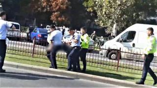 Momentul în care şoferul fugar din Bucureşti este prins, încătuşat şi cărat pe braţe de poliţişti (Video)
