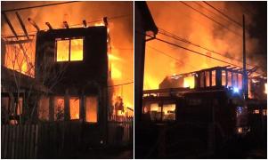 Foc devastator în Bistriţa, 4 case distruse, 15 oameni au rămas pe drumuri (Video)