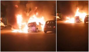 Un tânăr din Bucureşti s-a supărat pe iubită şi i-a dat foc la maşină. Focul s-a extins în parcare (Video)