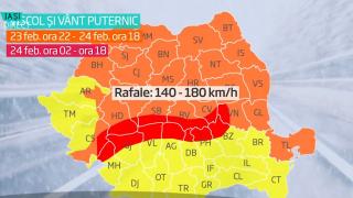 Cod roșu de vânt puternic în 14 judeţe