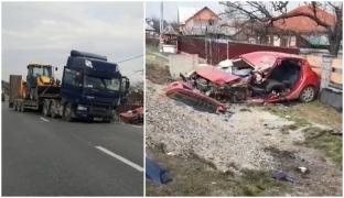 Impact mortal la Draguşeni. Şoferul unui autotrailer cu volan pe dreapta a spulberat un Clio pe contrasens, în depăşire (Video)