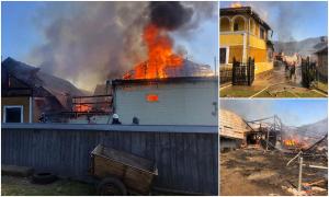 Incendiu puternic în Suceava, la două case din Stulpicani. Pompierii intervin cu 7 autospeciale (Video)