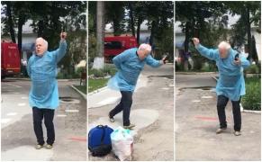 Un bătrân din Gorj a dansat în fața spitalului, vindecat de coronavirus (Video)