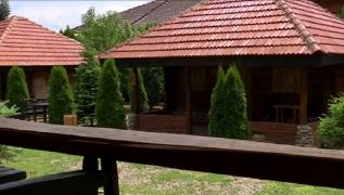 Complex din casuțe tradiționale de lemn masiv, în Gorj, la poalele munților. Turiștii sunt încântați