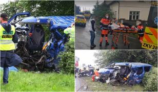 Imagini cumplite cu microbuzul în care erau 8 români și care a fost făcut praf de semiremorca unui TIR (video)
