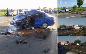 Accident mortal la ieşire din Urziceni, după un impact violent între două maşini. 4 victime, intervenţie a elicopterului SMURD (Video)