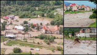 Dezastrul din Valea Jiului, filmat din elicopter de ISU Hunedoara. Puhoaiele au inundat zeci de gospodării (Video)