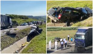 Primele imagini cu mașina în care au murit trei oameni, lângă Cluj. Au intrat direct într-un TIR (video)