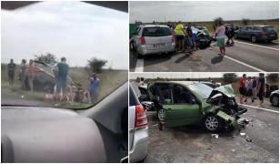 Cinci mașini lovite crunt pe Autostrada Soarelui: "Săracii, câți copii!" (video)