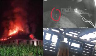 Un bărbat a fost filmat când dă foc casei unui polițist din Dorohoi. Agentul de la rutieră era plecat la cumetria copilului