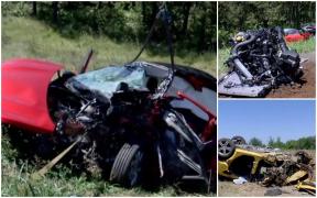 Mașina familiei din Motru, un Renault Captur cumpărat de o zi, transformată într-un morman de fiare. Motorul a rămas pe șosea (Video)