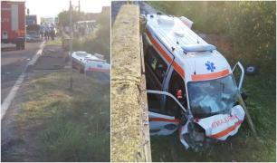 O ambulanță care transporta un pacient infectat cu coronavirus a căzut de pe un pod (Video)