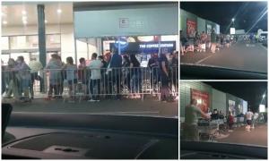 Coadă de zeci de metri, la un supermarket din Braşov, după ce s-au anunţat reduceri de noapte la tigăi şi alte produse | Video