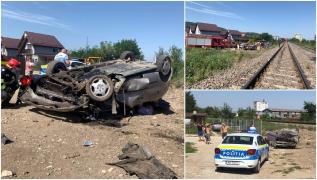 Tânără la volanul unui Mercedes, accident cumplit la Codlea. Mașina fetei a fost spulberată de o locomotivă (Video)