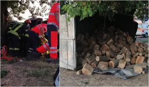 Doi morţi, după ce un camion încărcat cu lemne a lovit un copac, în Teleorman | Video