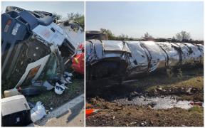 Salvare dramatică la Stamora Germană, șofer încarcerat în cabina cisternei cu care s-a răsturnat pe câmp (Video)