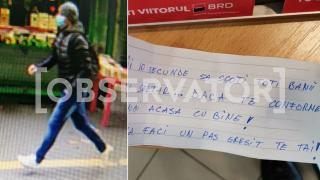Un bărbat a jefuit o bancă, în Bucureşti, doar cu o hârtie pe care scria: "Ai 10 secunde să-mi dai banii, altfel te tai"