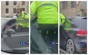 Un șofer a demarat cu polițistul agățat de portiera deschisă, la Cluj-Napoca