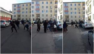 Bătaie generală în faţa unui magazin din Drăgăşani. Copil plin de sânge, lovit de un bolovan în cap, bătăuşii au împărţit pumni şi picioare