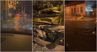 Asfalt rupt și inundație majoră, pe două străzi din Cluj-Napoca