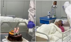Bătrână de 94 de ani, infectată cu Covid-19, sărbătorită cu lacrimi în ochi de medici și asistente