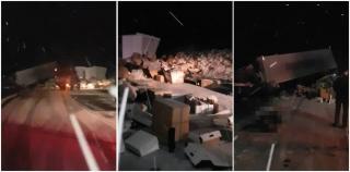 Dezastru pe un drum din Braşov, după ce şoferul unui TIR a adormit la volan: "Uite ce de cizme!"