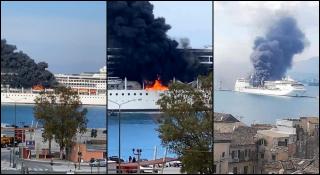 Vasul de croazieră Lirica a luat foc în Portul Corfu. Incendiul a mistuit partea centrală a navei