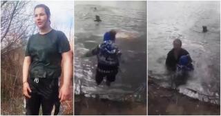 Băieţel de 2 ani, filmat cum sare îmbrăcat după mama lui beată, în apele reci ale unui râu din Bolgorod, Rusia