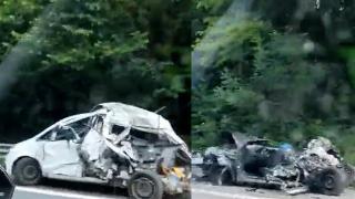 Imagini de la tragicul accident de pe A1. Un bărbat de 45 de ani a murit, iar un altul, a fost rănit, după ce un camion a intrat în mai multe maşini