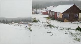 Vara vine cu ploi torenţiale şi zăpadă. În staţiunea Munţii Băişoarei din Cluj a nins ca în plină iarnă