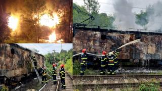 Locomotiva unui tren de marfă s-a făcut scrum după ce a ars ca o torță timp de opt ore, în Caraș-Severin