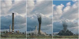 Turn de 150 de metri înălţime, pus la pământ în câteva secunde, la Năvodari