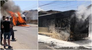 Un autobuz cu călători a luat foc în Mureș. Imagini teribile filmate pe un drum din Târnăveni - VIDEO